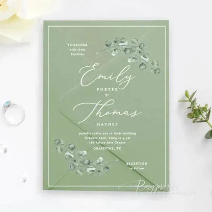 eucalyptus sage green acrylic wedding invitations ROSYA23