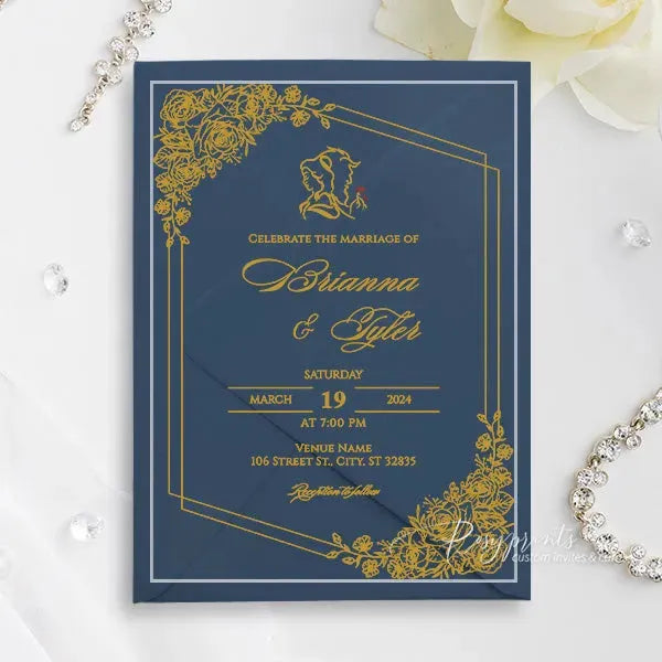 Gold fairytale Beauty and the Beast acrylic wedding invitations ROSYA83 - Rosy Prints