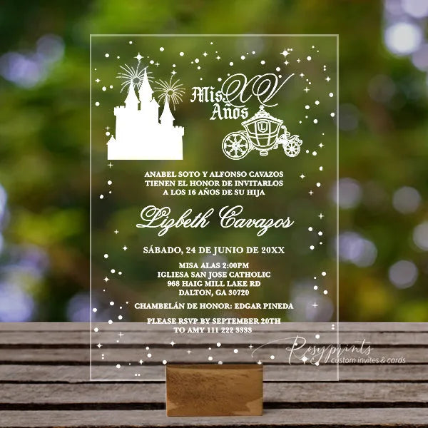 fairytale Cinderella acrylic quinceanera invitations ROSYA69