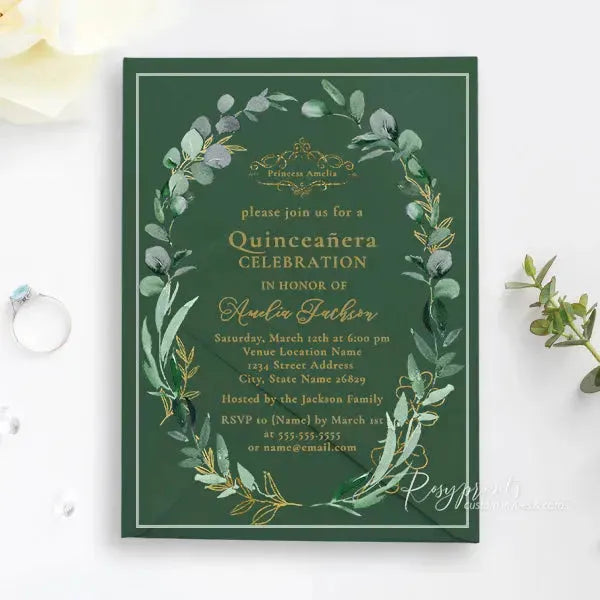 emerald green and gold clear quince invitations ROSYA63 - Rosy Prints