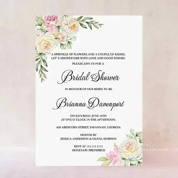 Elegant Blush Pink Floral Bridal Shower Invitations RPB05 - Rosy Prints