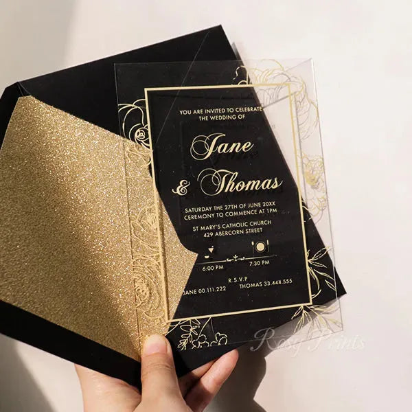 gold flowers acrylic wedding invitations ROSYA01