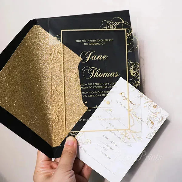 gold flowers acrylic wedding invitations ROSYA01