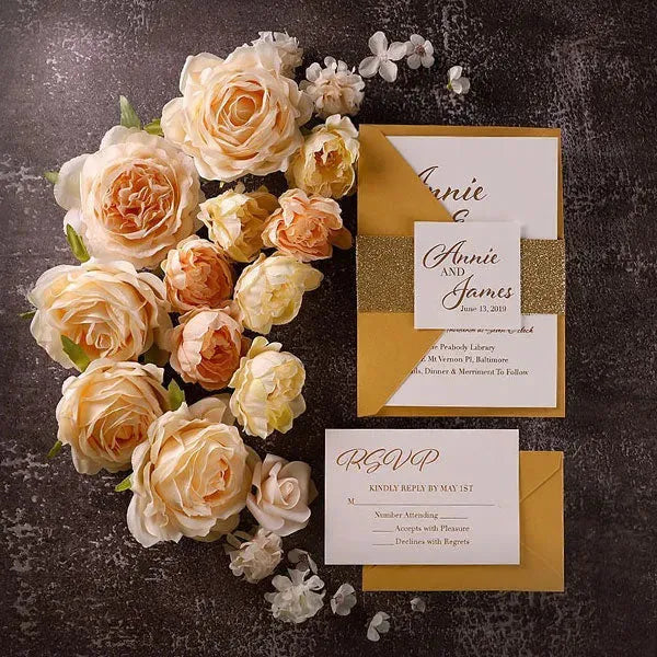 stacked style gold foil wedding invitations ROSYF03