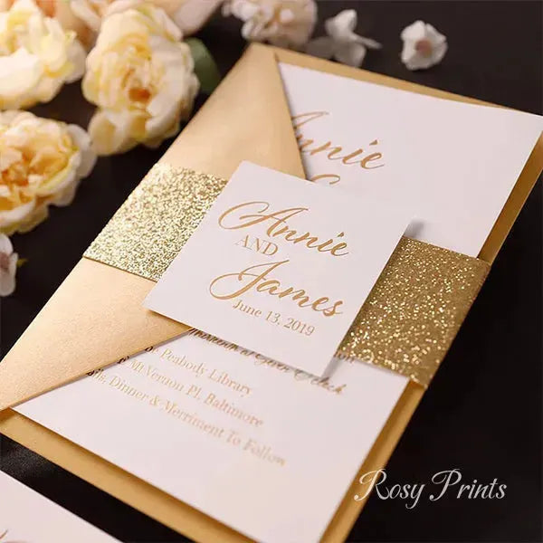 stacked style gold foil wedding invitations ROSYF03