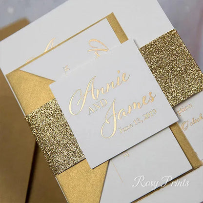 stacked style gold foil wedding invitations ROSYF03