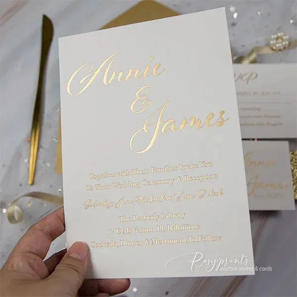 stacked style gold foil wedding invitations ROSYF03