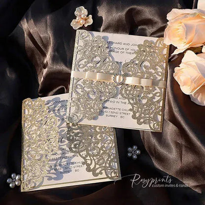 white and gold glitter gatefold wedding invitations ROSYG09