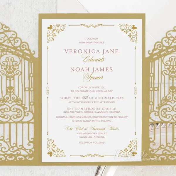 gold and pink fairytale wedding invites ROSG14