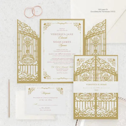 gold and pink fairytale wedding invites ROSG14