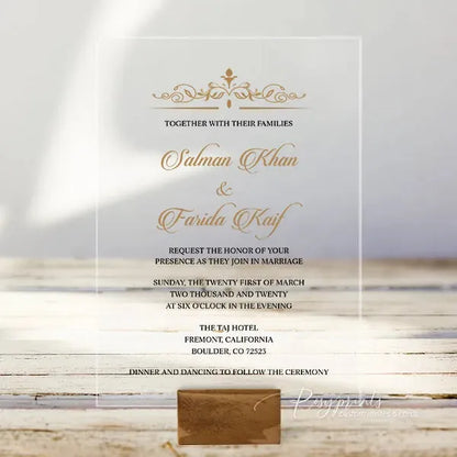 gold clear acrylic wedding invitations ROSYA08