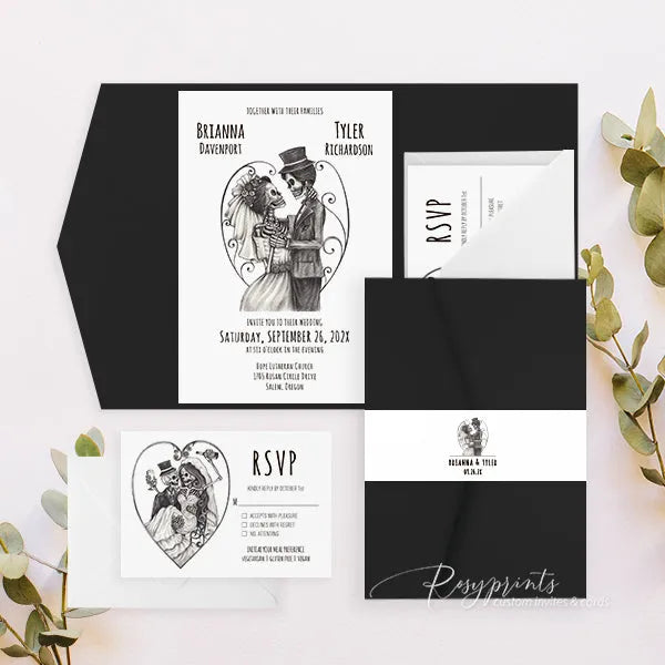 spooky gothic skeleton Halloween Wedding Invitations RPS37 - Rosy Prints