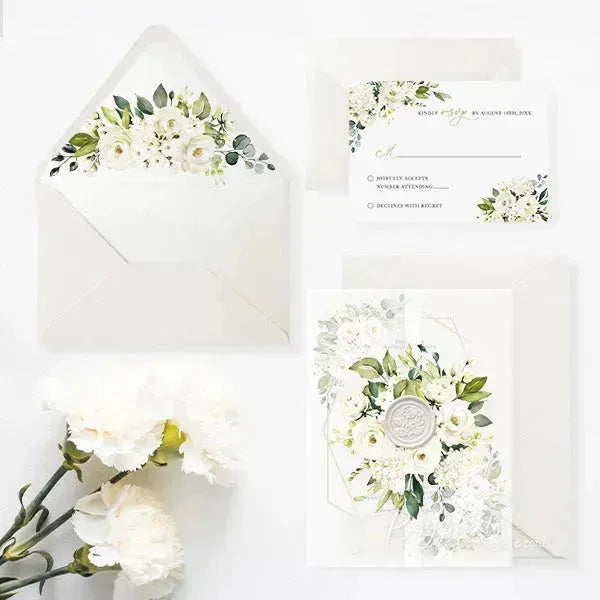 white gold floral acrylic wedding invitations ROSYA30