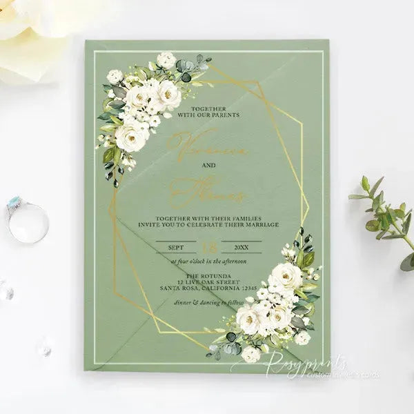 white gold floral acrylic wedding invitations ROSYA30