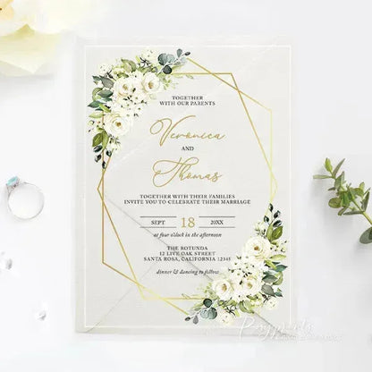 white gold floral acrylic wedding invitations ROSYA30