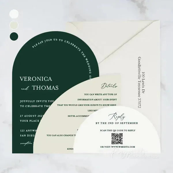 emerald green arch stacked wedding invitations RPS05 - Rosy Prints