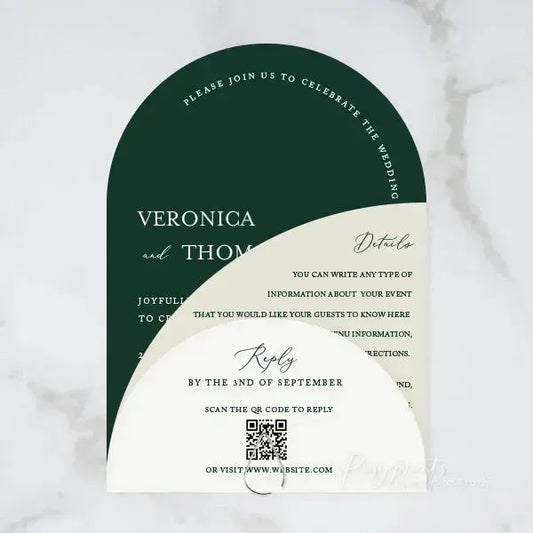 emerald green arch stacked wedding invitations RPS05