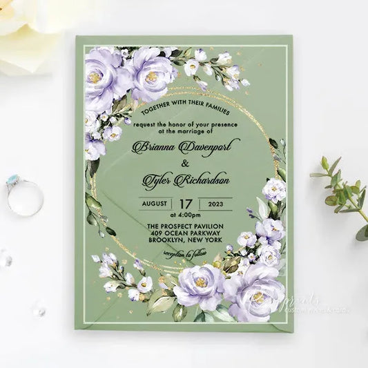 purple green and gold acrylic wedding invitations ROSYA70