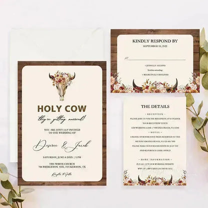 cow skull rustic country western wedding card RPS36 - Rosy Prints