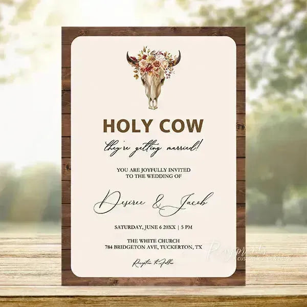 cow skull rustic country western wedding card RPS36 - Rosy Prints