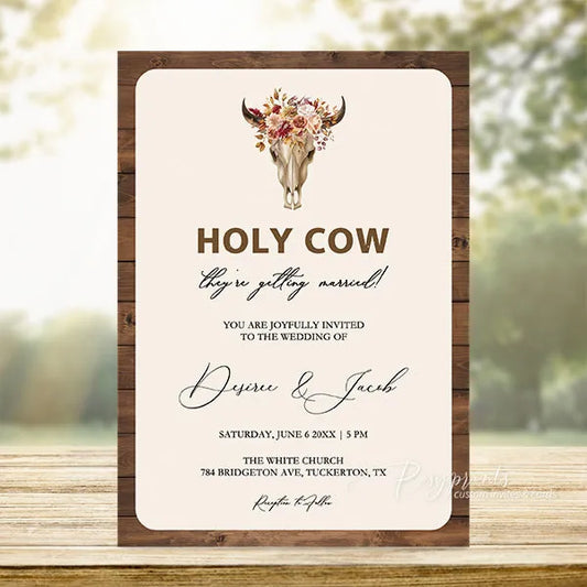 cow skull rustic country western wedding card RPS36