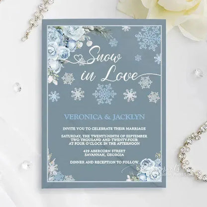 winter ice blue snowflake acrylic wedding invitations