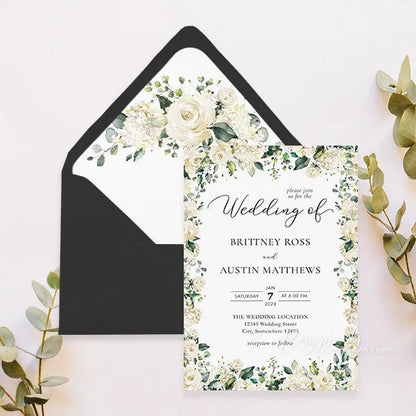 elegant ivory white and green rustic wedding invitations RPS26