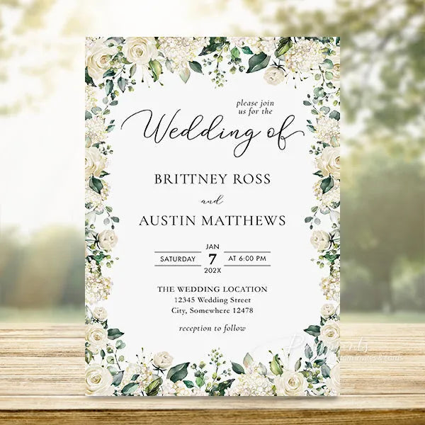 elegant ivory white and green rustic wedding invitations RPS26