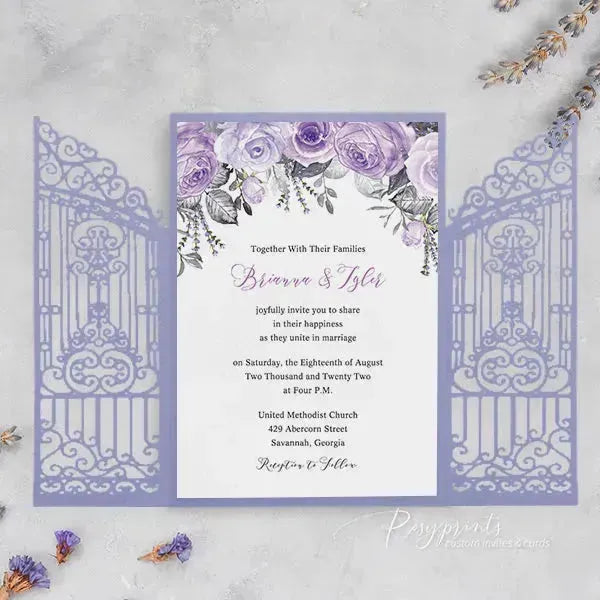 lavender lilac purple floral rustic wedding invitations ROSG12