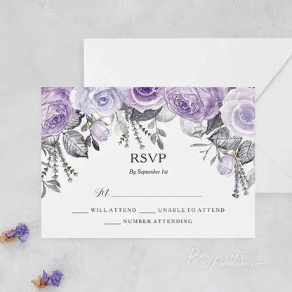 lavender lilac purple floral rustic wedding invitations ROSG12