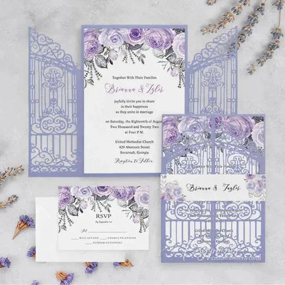 lavender lilac purple floral rustic wedding invitations ROSG12