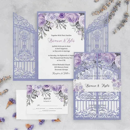 lavender lilac purple floral rustic wedding invitations ROSG12 - Rosy Prints