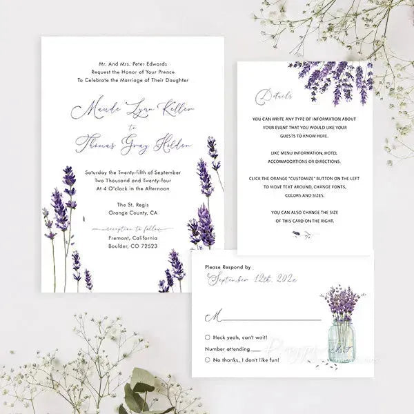 lavender floral purple wedding invitations ROSYV03