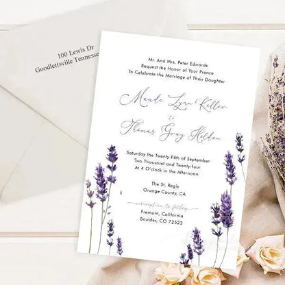 lavender floral purple wedding invitations ROSYV03