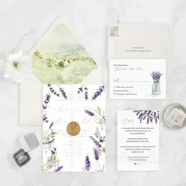 lavender floral purple wedding invitations ROSYV03