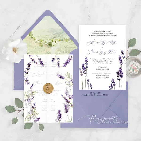 lavender floral purple wedding invitations ROSYV03