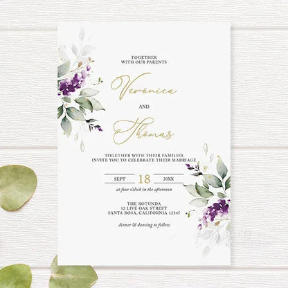 rustic purple lavender wedding invitations RPFLAT19