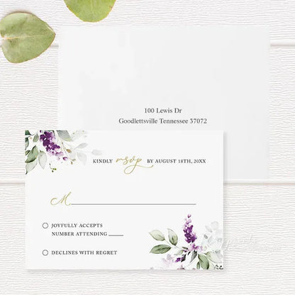 rustic purple lavender wedding invitations RPFLAT19