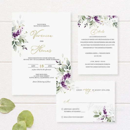 rustic purple lavender wedding invitations RPFLAT19 - Rosy Prints