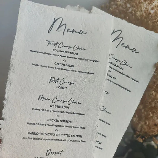 custom letterpress deckled edge wedding menu