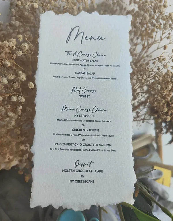 custom letterpress deckled edge wedding menu