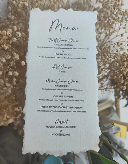 custom letterpress deckled edge wedding menu