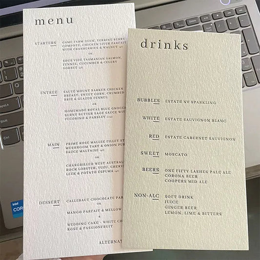 custom letterpress simple wedding menu cards ROSYWM01 - Rosy Prints