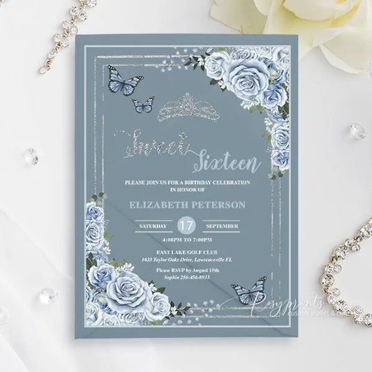 light blue silver acrylic sweet 16 invitations ROSYA79