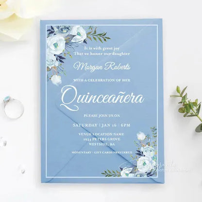 light blue acrylic Quinceanera invitations ROSYA55 - Rosy Prints