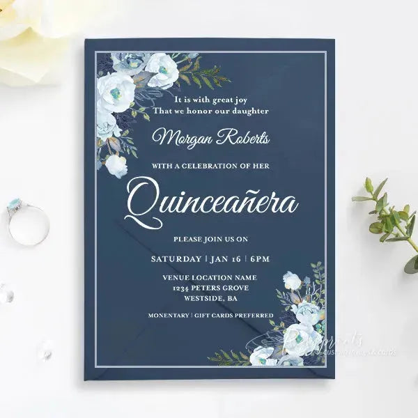 light blue acrylic Quinceanera invitations ROSYA55 - Rosy Prints