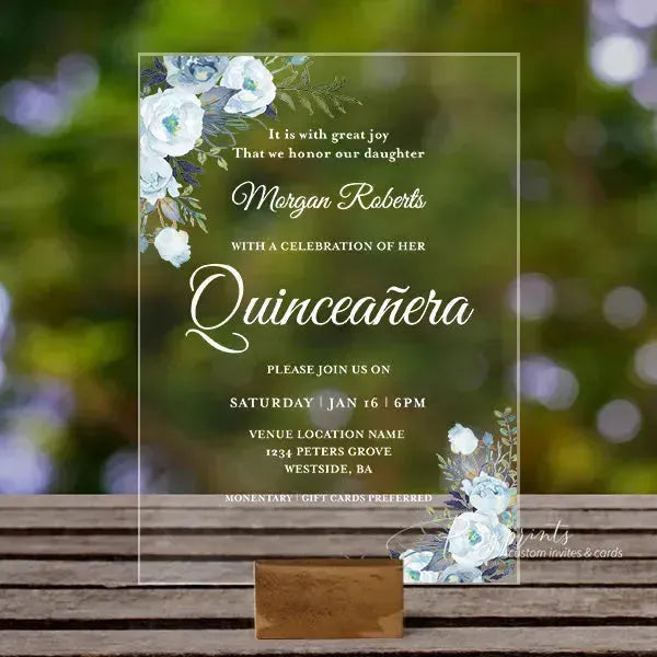 light blue acrylic Quinceanera invitations ROSYA55 - Rosy Prints