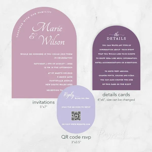 shades of purple arched wedding invitations RPS14 - Rosy Prints