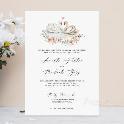 two swans in love elegant floral wedding invitations RPS41