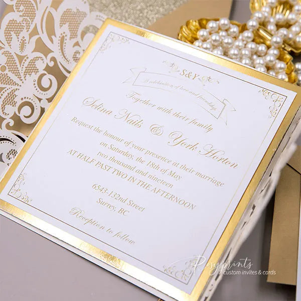 sparkle gold foil gatefold wedding invitations